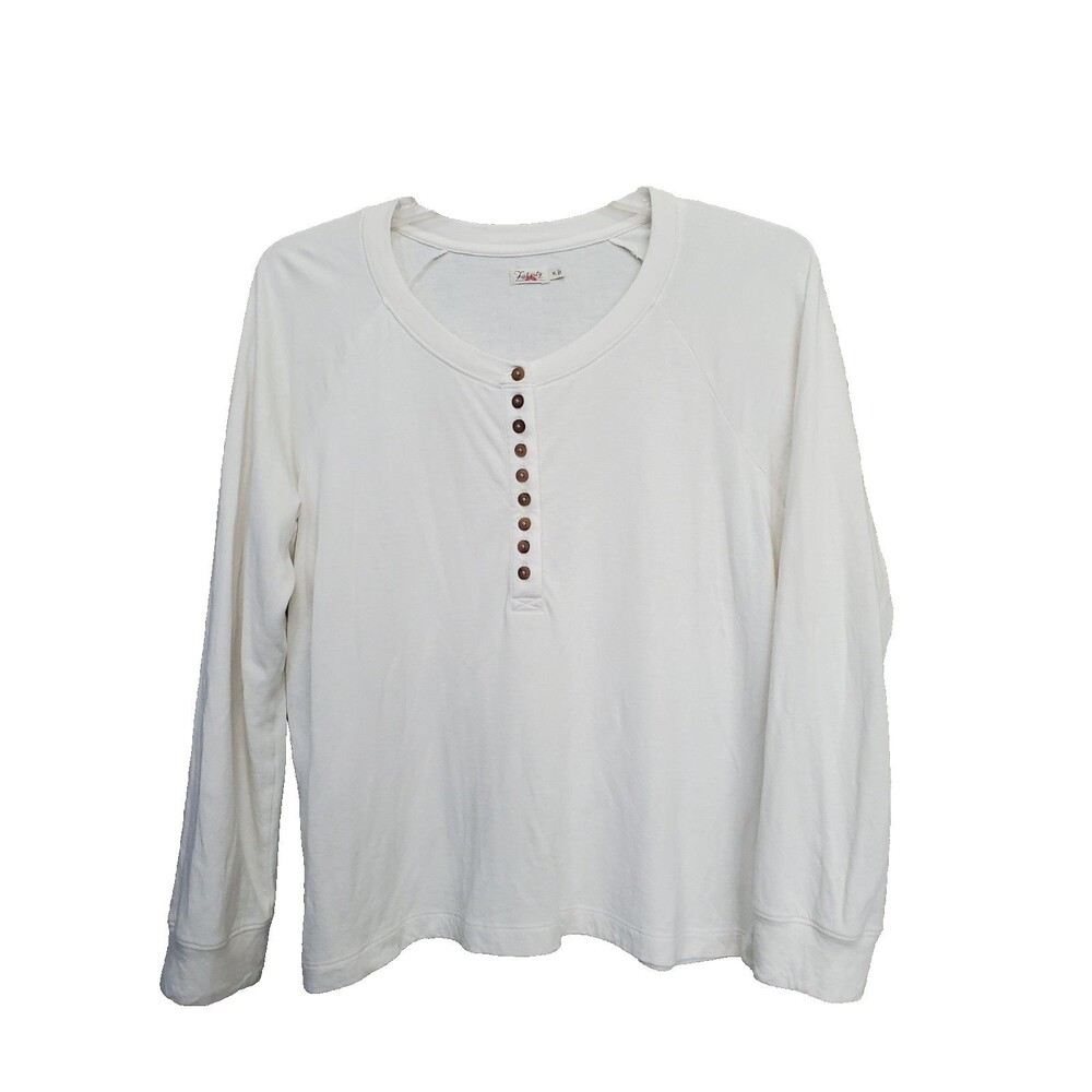 Faherty Women's Cloud Whisper White Henley Shirt Cotton/Modal Long Sleeve Sz XL